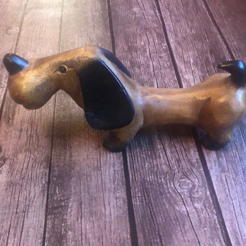 Handcarved Wood Hound Dog Made in Thailand